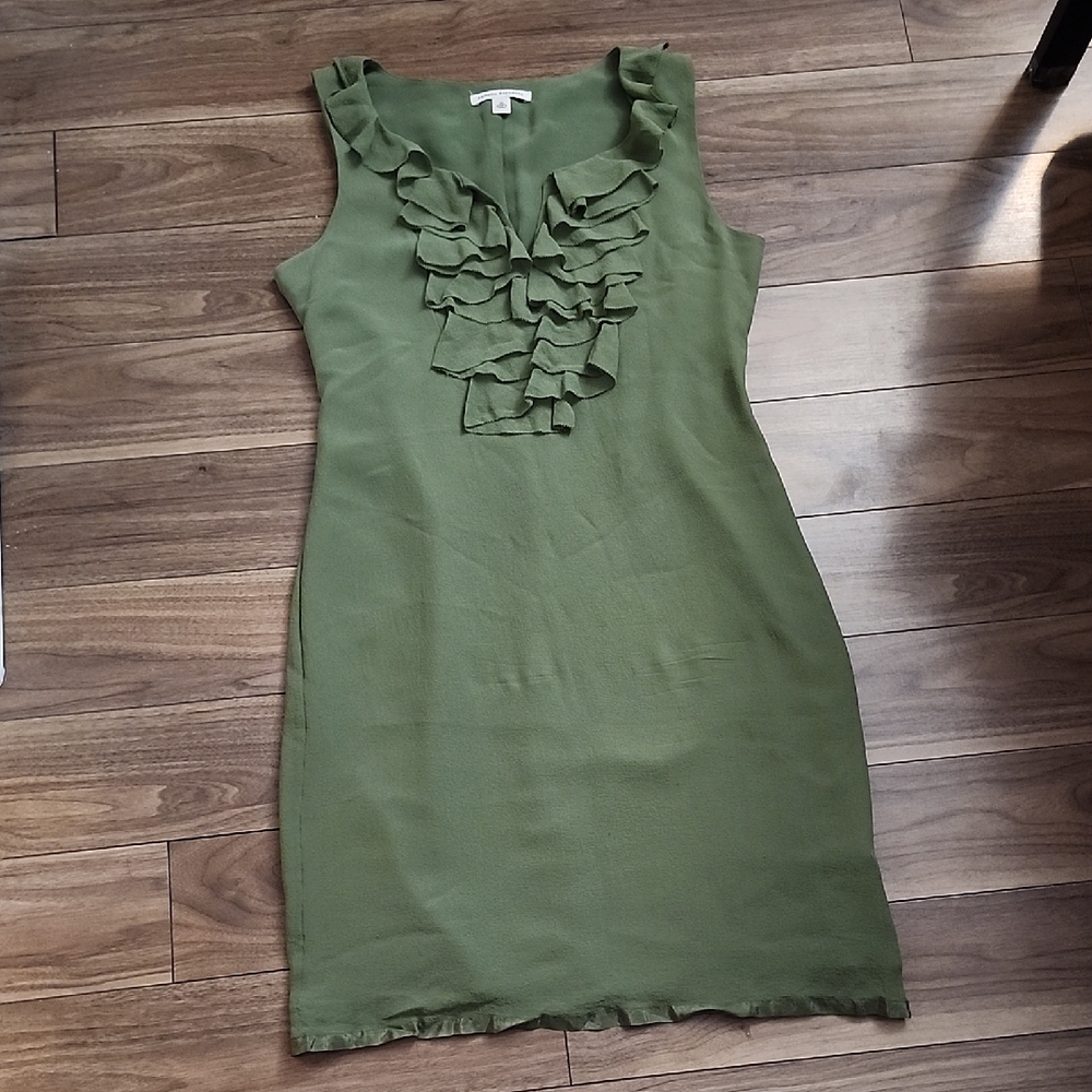 Banana Republic Silk Dress Olive Ruffled Sleeveless
